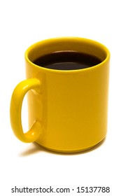 Yellow Mug From Coffee On A White Background