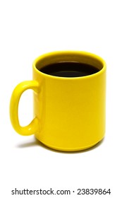 Yellow Mug From Coffee On A White Background