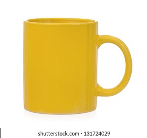 Yellow Mug For Coffee Or Tea, Isolated On White Background