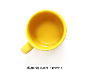 Yellow Mug, The Top View, Isolated On White Background