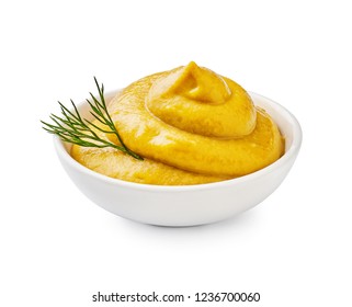 Yellow Mustard With Green Dill Isolated.