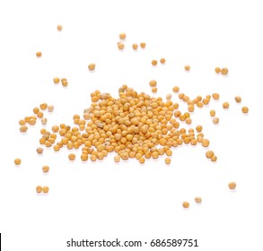 Yellow Mustard Seeds Isolated On White Background