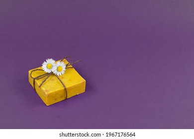 Yellow Natural Sulfur Soap, Daisies On A Purple Background