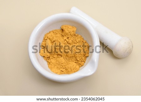 Yellow ochre or ocher Goldochre pigment. A mixture of ferric oxide and varying amounts of clay and sand