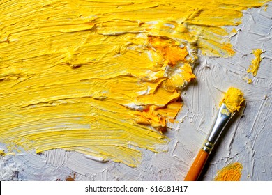 Yellow Oil Paint Brush Strokes Texture Background