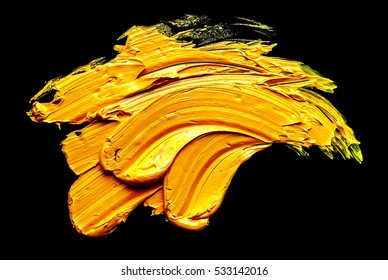 Yellow Oil Paint Spot Isolated On A Black