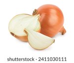 yellow onion half isolated on white background close up