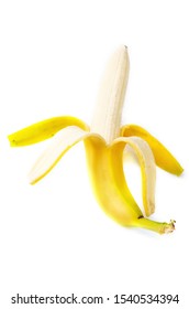 Yellow Open Skin Bannana On White Background