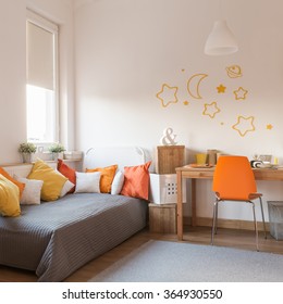 Yellow And Orange Accessories In Modern Teen Room