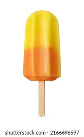 Yellow And Orange Fruit Popsicle Ice Cream Bar Isolated On White Background.