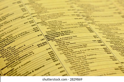 yellow pages directory showing categories of information