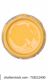 Yellow Paint Can Lid Isolated On White Background, Top View