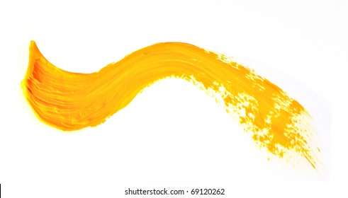 Yellow Paint Streak Isolated On White.