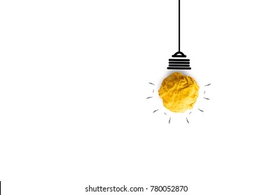 Yellow Paper Light Bulb For Creative Idea Innovation On White Background