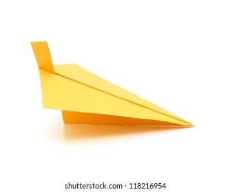 Yellow Paper Plane On White Background