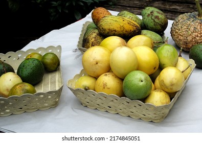 A Lot Of Yellow Passionfruit On Basket