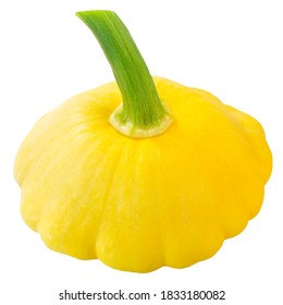 Yellow Pattypan Squash (Cucurbita Pepo Fruit, Sunny Delight Variety) Isolated