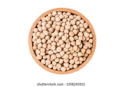 Yellow Pea In Wooden Bowl Isolated On White Background. Nutrition. Food Ingredient.