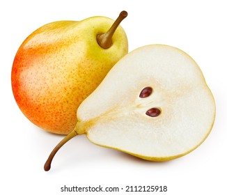 Yellow pear. Fresh organic pear isolated on white background. Pear macro. With clipping path - Shutterstock ID 2112125918