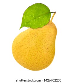 yellow pear with green leaf isolated on white background - Shutterstock ID 1426702235