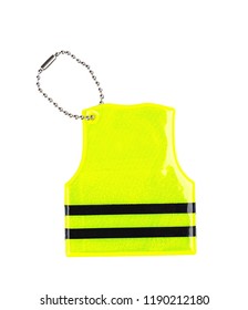 Yellow Pedestrian Safety Reflector Keychain Isolated On White Background