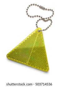 Yellow Pedestrian Safety Reflector Keyring Isolated On White