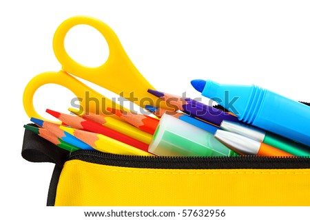 Yellow pencil box isolated on white background