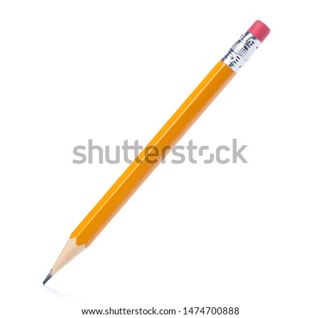 Yellow pencil on isolated white background