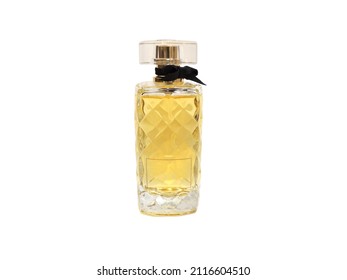 yellow perfume on a white background          