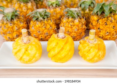 Yellow Pineapple Flesh On A Ceramic Plate