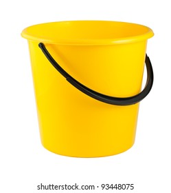 Yellow Plastic Bucket Isolated On White Background