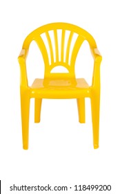 Yellow Plastic Chair Isolated On White With Path