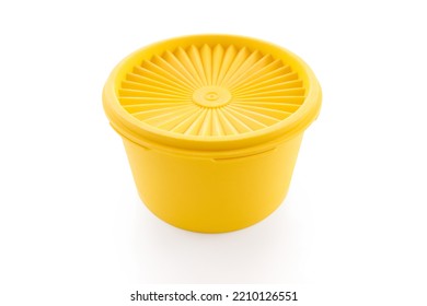 Yellow Plastic Container With Lid For Storing Food