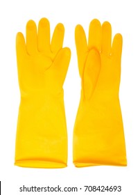 Yellow Plastic Gloves Isolated On White Background