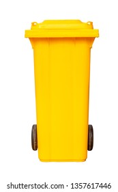 Yellow Plastic Rubbish Bin Isolated On White Background With Pen Tool Clipping Path