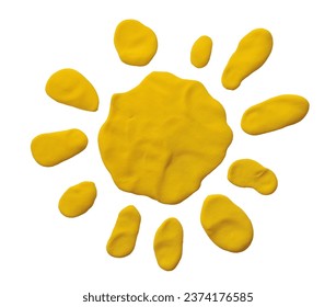 Yellow plasticine handmade texture sun frame on white background