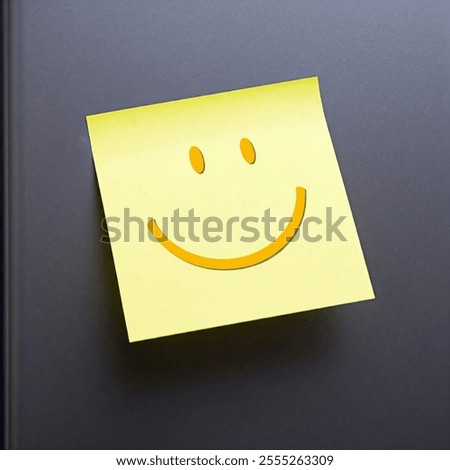  yellow post it note on white background, post-it note and smile, A small yellow post-it note, A small yellow post-it  is stuck on the refrigerator