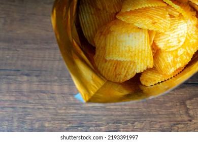 Yellow Potato Chips Has A Salty Taste From Salt