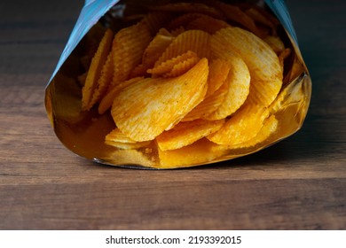 Yellow Potato Chips Has A Salty Taste From Salt