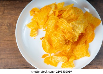 Yellow Potato Chips Has A Salty Taste From Salt