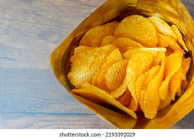 Yellow Potato Chips Has A Salty Taste From Salt