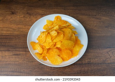 Yellow Potato Chips Has A Salty Taste From Salt