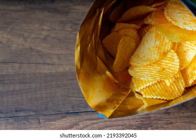 Yellow Potato Chips Has A Salty Taste From Salt