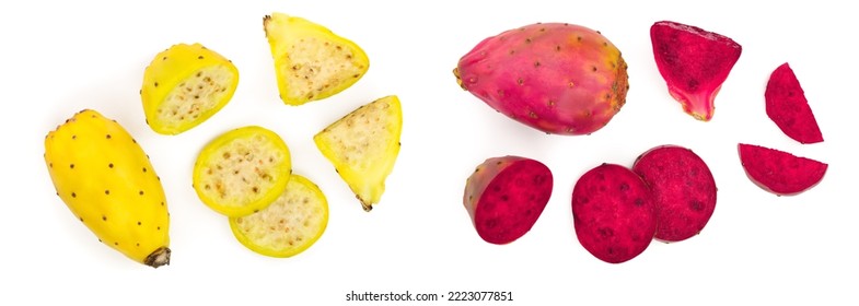 yellow prickly pear or opuntia isolated on a white background. Top view. Flat lay - Shutterstock ID 2223077851