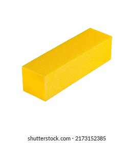 Yellow Professional Nail File Grit Block. Nail Buffer Block Isolated On White Background. Nail Buffer Block For Natural Nails. For Beauty Health Nails Care. Treatment