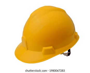Yellow protective construction safety helmet isolated on white background - Shutterstock ID 1980067283