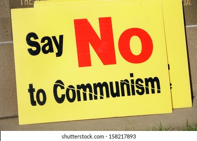 Yellow Protest Sign, Say No To Communism