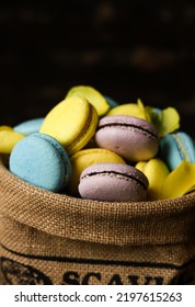 Yellow, Purple And Blue Macaroons 