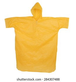 Yellow raincoat with hood isolated on white background