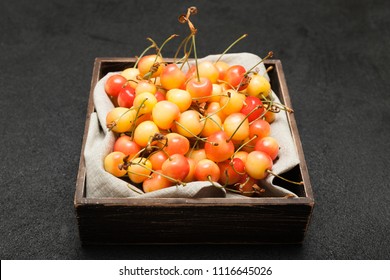 Yellow Rainier Cherry, Close Up. Delicacy Dessert Diet Fresh Food.